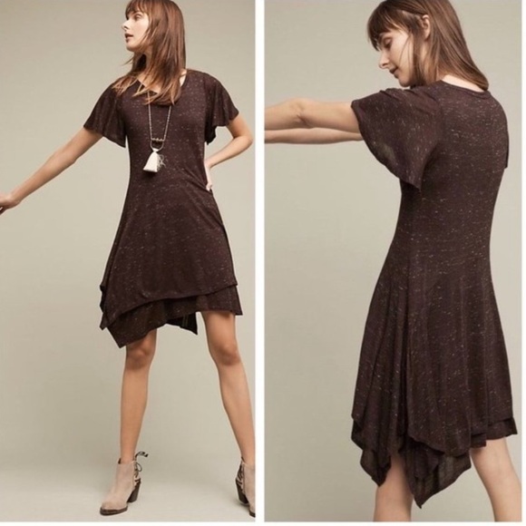 Anthropologie Dolan Left Coast Melanie‎ Knit Asymmetrical Plum Dress Sz Sml - Picture 2 of 11